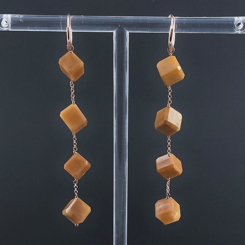 Orecchini In Argento 925 A Nodo Orafo Oro Rosa Con Calcite Gialla Cubetti Sfaccettato A Mano