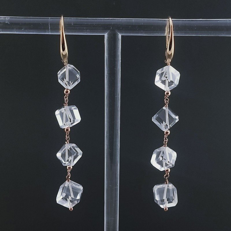 Orecchini In Argento 925 A Nodo Orafo Oro Rosa Con Topazio Bianco Cubetti Sfaccettato A Mano
