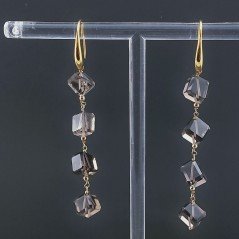 Orecchini In Argento 925 A Nodo Orafo Dorato Con Quarzo Fume Cubetti Sfaccettato A Mano