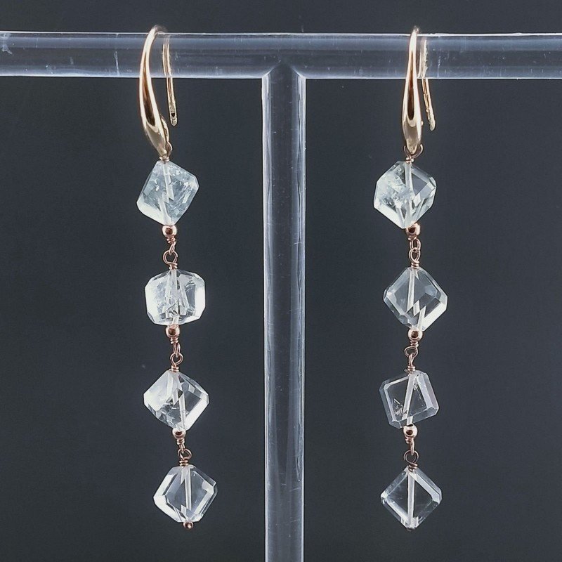 Orecchini In Argento 925 A Nodo Orafo Oro Rosa Con Ametista Verde (Prasiolite) Cubetti Sfaccettato A Mano