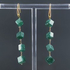 Orecchini In Argento 925 A Nodo Orafo Dorato Con Avventurina Verde Cubetti Sfaccettato A Mano