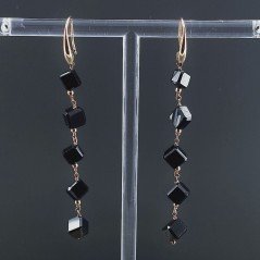 Orecchini In Argento 925 A Nodo Orafo Oro Rosa Con Spinello Nero Cubetti Sfaccettato A Mano