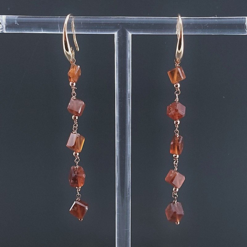 Orecchini In Argento 925 A Nodo Orafo Oro Rosa Con Granato Hessonite Cubetti Sfaccettato A Mano