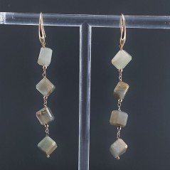 Orecchini In Argento 925 A Nodo Orafo Oro Rosa Con Occhio Di Gatto Naturale Cubetti Sfaccettato A Mano