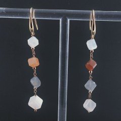 Orecchini In Argento 925 A Nodo Orafo Oro Rosa Con Pietra Di Luna Multi Cubetti Sfaccettato A Mano