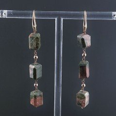 Orecchini In Argento 925 A Nodo Orafo Oro Rosa Con Unakite Taglio Laser Sassi Sfaccettato A Mano