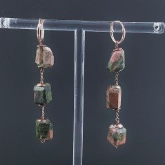 Orecchini In Argento 925 A Nodo Orafo Oro Rosa Con Unakite Taglio Laser Sassi Sfaccettato A Mano