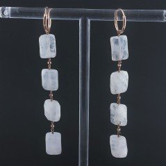 Orecchini In Argento 925 A Nodo Orafo Oro Rosa Con Labradorite Bianca Rettangolo Briolette Sfaccettato A Mano
