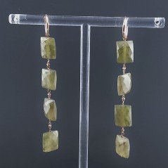 Orecchini In Argento 925 A Nodo Orafo Oro Rosa Con Olivina (Peridoto) Rettangolo Briolette Sfaccettato A Mano