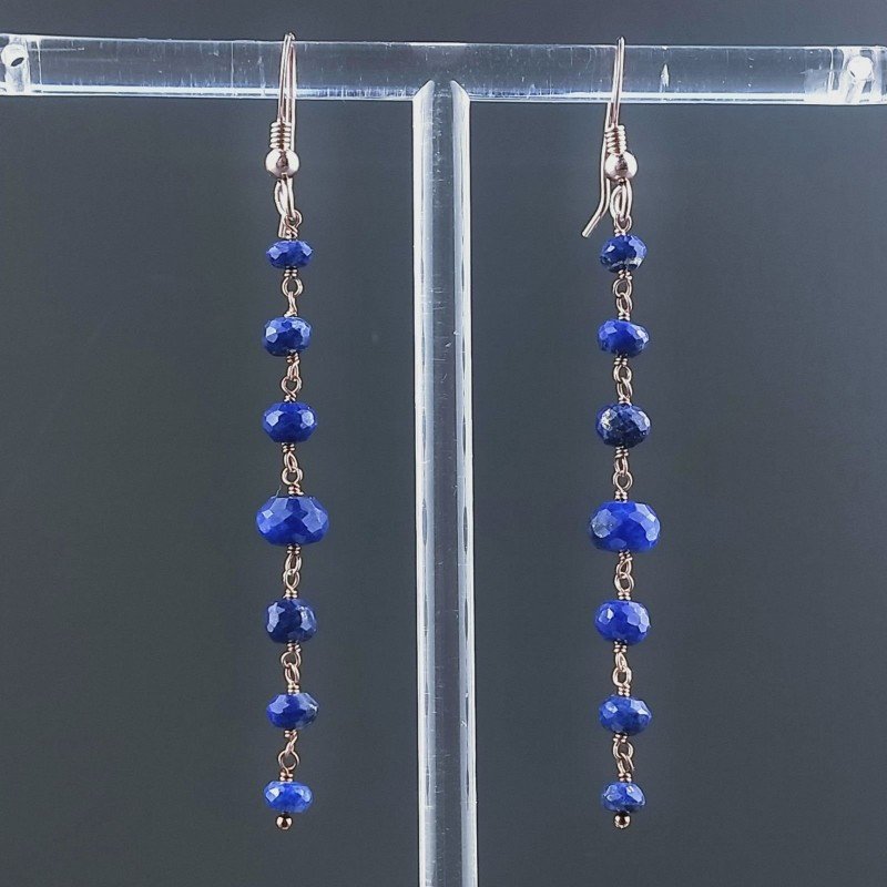 Orecchini In Argento 925 Gradazione A Nodo Orafo Oro Rosa Con Lapis Lazuli Rondelle Sfaccettato A Mano