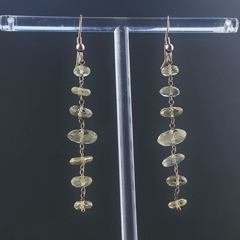 Orecchini In Argento 925 Gradazione A Nodo Orafo Oro Rosa Con Quarzo Oro Verde Rondelle Sfaccettato A Mano
