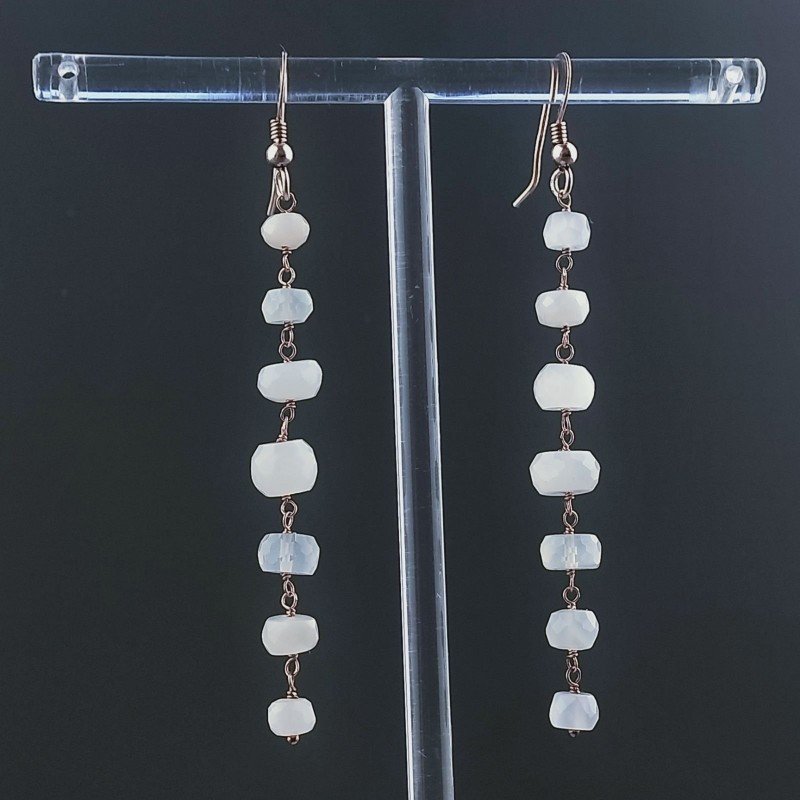 Orecchini In Argento 925 Gradazione A Nodo Orafo Oro Rosa Con Pietra Di Luna (Adularia) Rondelle Sfaccettato A Mano