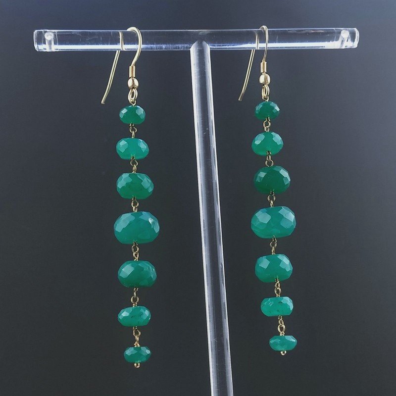 Orecchini In Argento 925 Gradazione A Nodo Orafo Dorato Con Onice Verde Rondelle Sfaccettato A Mano