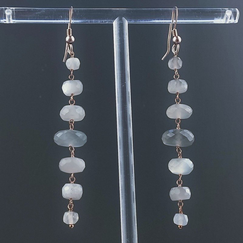Orecchini In Argento 925 Gradazione A Nodo Orafo Oro Rosa Con Pietra Di Luna Grigia (Adularia) Rondelle Sfaccettato A Mano