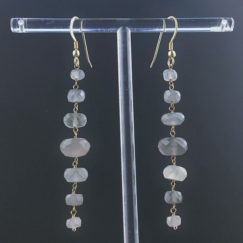 Orecchini In Argento 925 Gradazione A Nodo Orafo Dorato Con Pietra Di Luna Grigia (Adularia) Rondelle Sfaccettato A Mano