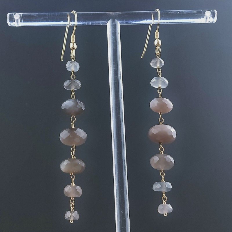 Orecchini In Argento 925 Gradazione A Nodo Orafo Dorato Con Pietra Di Luna Chocolate Rondelle Sfaccettato A Mano