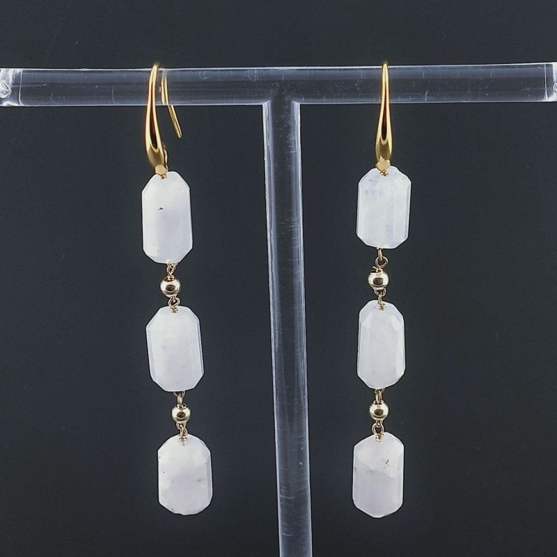 Orecchini In Argento 925 A Nodo Orafo Dorato Con Labradorite Bianca Tubetti Sfaccettato A Mano