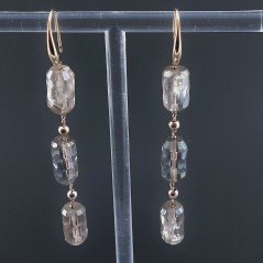 Orecchini In Argento 925 A Nodo Orafo Oro Rosa Con Cristallo Di Rocca Diamantata Fume Tubetti Sfaccettato A Mano