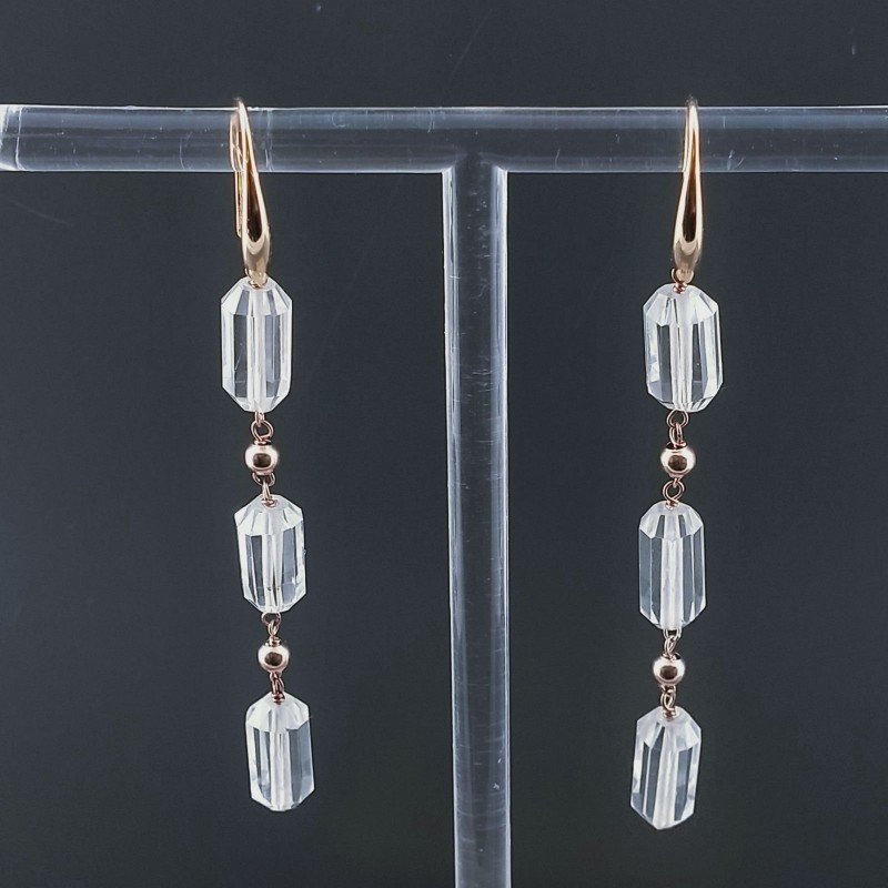 Orecchini In Argento 925 A Nodo Orafo Oro Rosa Con Topazio Bianco Tubetti Sfaccettato A Mano