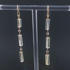 Orecchini In Argento 925 A Nodo Orafo Oro Rosa Con Quarzo Limone Tubetti Sfaccettato A Mano