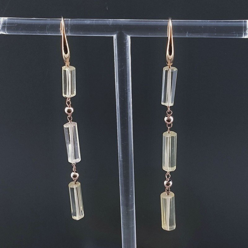 Orecchini In Argento 925 A Nodo Orafo Oro Rosa Con Quarzo Limone Tubetti Sfaccettato A Mano