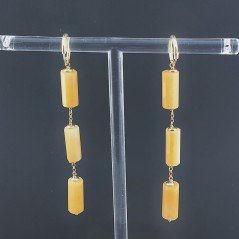 Orecchini In Argento 925 A Nodo Orafo Dorato Con Calcite Gialla Tubetti Sfaccettato A Mano