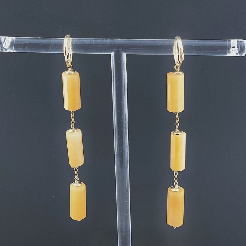 Orecchini In Argento 925 A Nodo Orafo Dorato Con Calcite Gialla Tubetti Sfaccettato A Mano