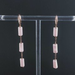 Orecchini In Argento 925 A Nodo Orafo Oro Rosa Con Opale Rosa Tubetti Sfaccettato A Mano