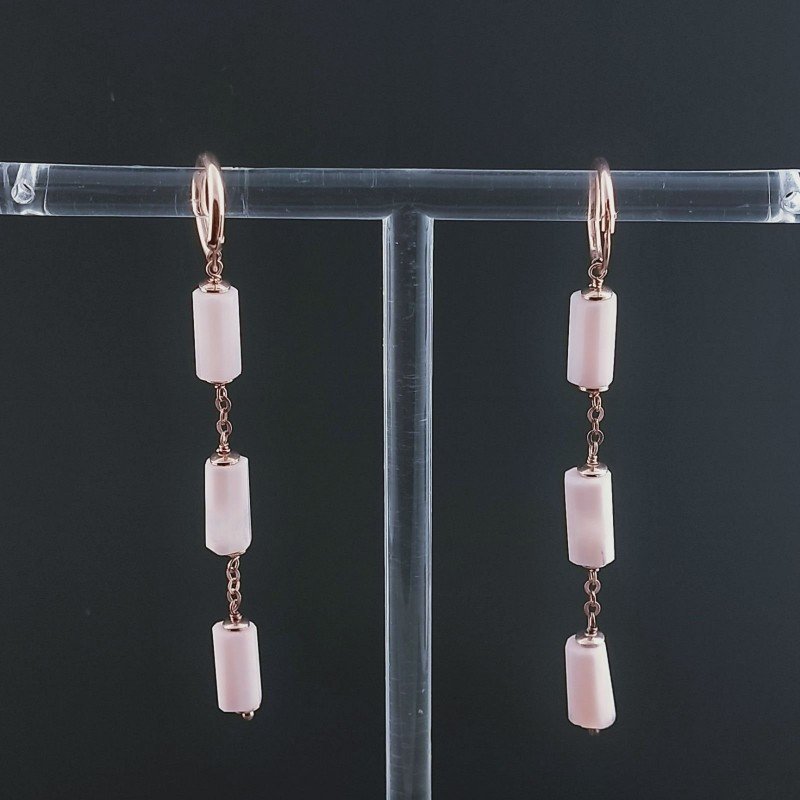 Orecchini In Argento 925 A Nodo Orafo Oro Rosa Con Opale Rosa Tubetti Sfaccettato A Mano