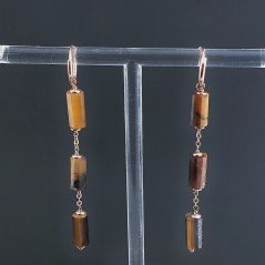 Orecchini In Argento 925 A Nodo Orafo Oro Rosa Con Occhio Di Tigre Tubetti Sfaccettato A Mano