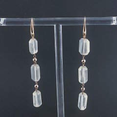 Orecchini In Argento 925 A Nodo Orafo Oro Rosa Con Quarzo Limone Milky Tubetti Sfaccettato A Mano