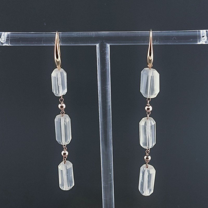Orecchini In Argento 925 A Nodo Orafo Oro Rosa Con Quarzo Limone Milky Tubetti Sfaccettato A Mano