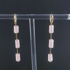 Orecchini In Argento 925 A Nodo Orafo Dorato Con Opale Rosa Tubetti Sfaccettato A Mano
