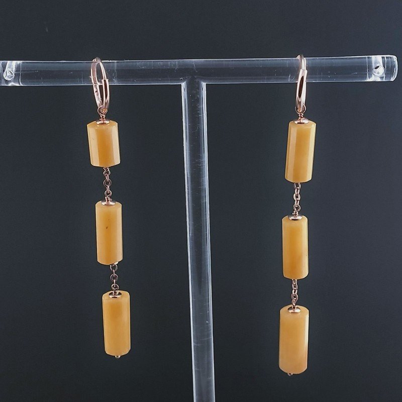 Orecchini In Argento 925 A Nodo Orafo Oro Rosa Con Calcite Gialla Tubetti Sfaccettato A Mano