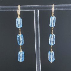 Orecchini In Argento 925 A Nodo Orafo Dorato Con Cristallo Di Rocca Diamantata Azzurro Tubetti Sfaccettato A Mano