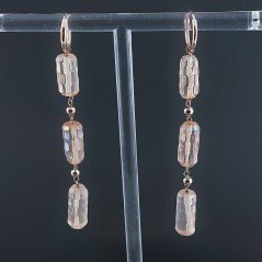 Orecchini In Argento 925 A Nodo Orafo Oro Rosa Con Cristallo Di Rocca Diamantata Beige Tubetti Sfaccettato A Mano