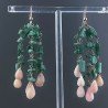 Orecchini Pioggia A Nodo Orafo Rosato Con Avventurina Verde E Opale Rosa Goccia Sfaccettato A Mano