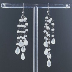 Orecchini Pioggia A Nodo Orafo Brunito Con Labradorite Bianca E  Labradorite Bianca Goccia Sfaccettato A Mano