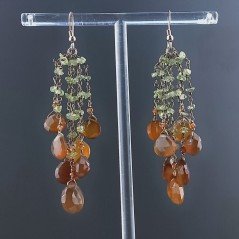Orecchini Pioggia A Nodo Orafo Rosato Con Peridoto E Calcedonio Giallo Goccia Briolette Sfaccettata A Mano