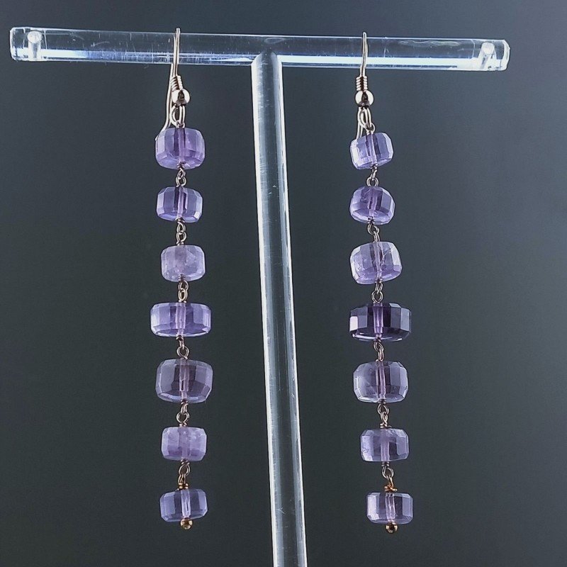 Orecchini In Argento 925 Gradazione A Nodo Orafo Oro Rosa Con Ametista Rosa Di Francia Cilindro Sfaccettato A Mano