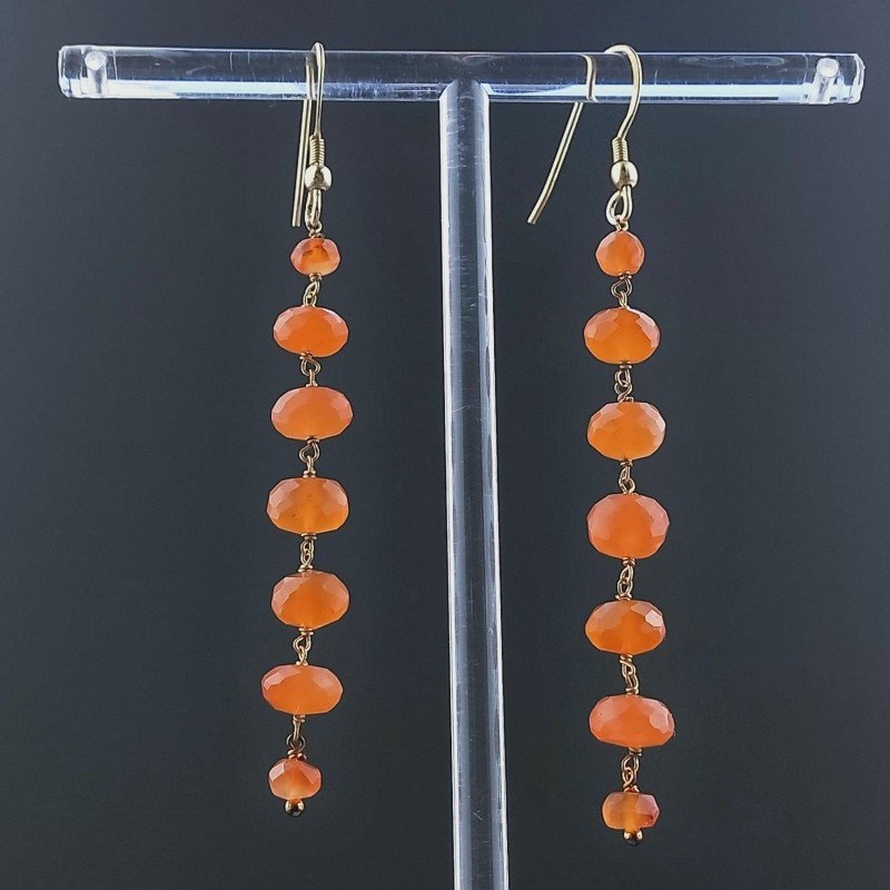 Orecchini In Argento 925 Gradazione A Nodo Orafo Dorato Con Corniola Rondelle Sfaccettato A Mano