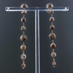 Orecchini In Argento 925 Gradazione A Nodo Orafo Oro Rosa Con Pietra Paesina Sfaccettato A Mano
