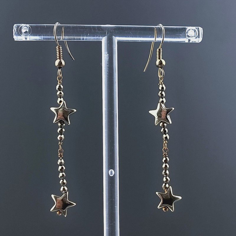 Orecchini A Nodo Orafo Dorato Con Ematite Dorato Forma Stella A Mano