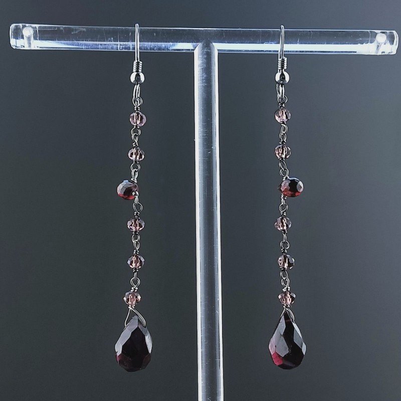 Orecchini A Nodo Orafo Rodiato Con Granato Zircone E Granato Rosso Goccia Sfaccettato A Mano