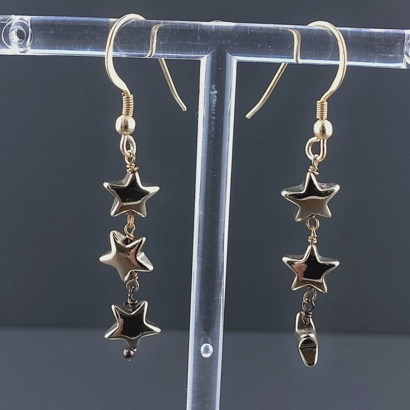 Orecchini A Nodo Orafo Dorato Con Ematite Dorato Forma Stella A Mano