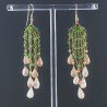 Orecchini Pioggia A Nodo Orafo Dorato Con Zircone Verde E Opale Rosa Goccia Sfaccettato A Mano