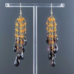 Orecchini Pioggia A Nodo Orafo Dorato Con Zircone Arancione E Granato Rosso Goccia Briolette Sfaccettato A Mano
