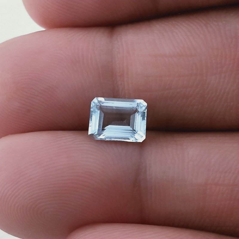 Gemma Sciolta di Acquamarina, Taglio Smeraldo Ottagono Sfaccettato a Mano, 7x5x3 mm, 1,35 ct