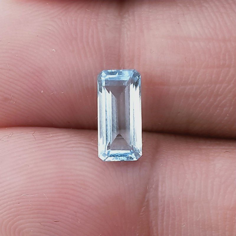Acquamarina Taglio Smeraldo Ottagono Sfaccettato A Mano Gemma Sciolta 9X4X3mm 0,90 Carati 1pz