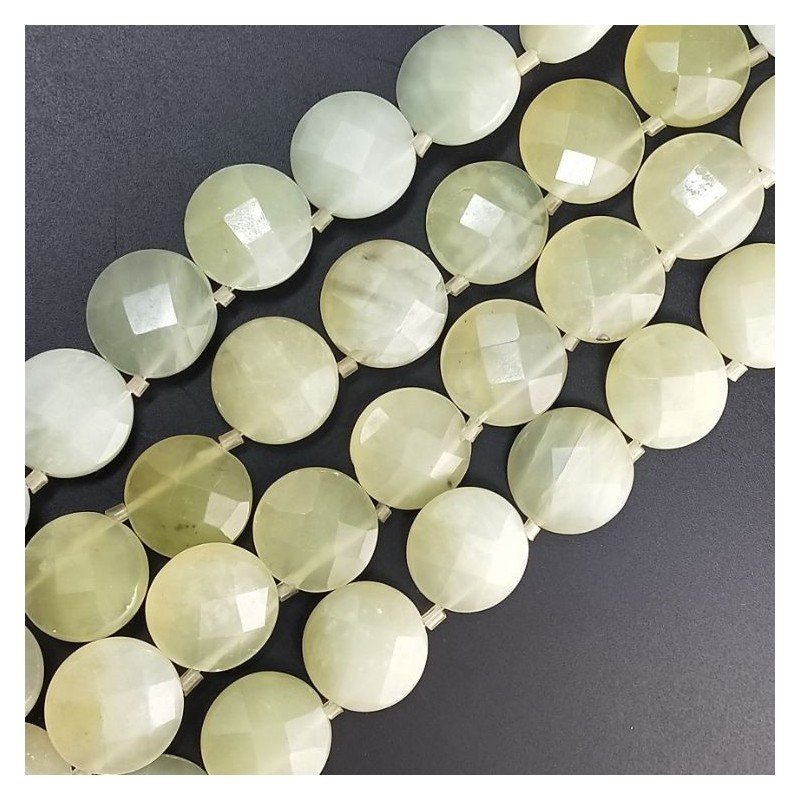 Giada naturale tondo piatto sfaccettato foro laterale 16mm